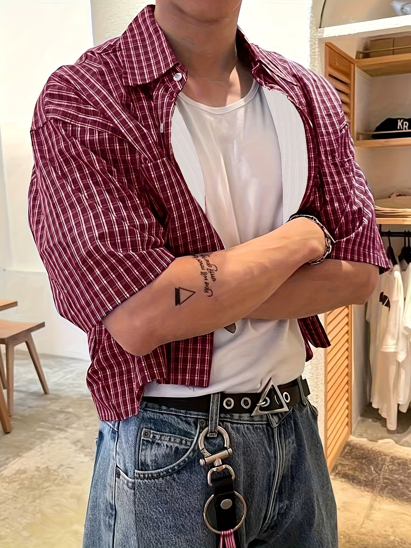 Herr Skjorta Kortärmad Rutig Avslappnad Stil för Vardagsbruk och Trendiga Outfits
