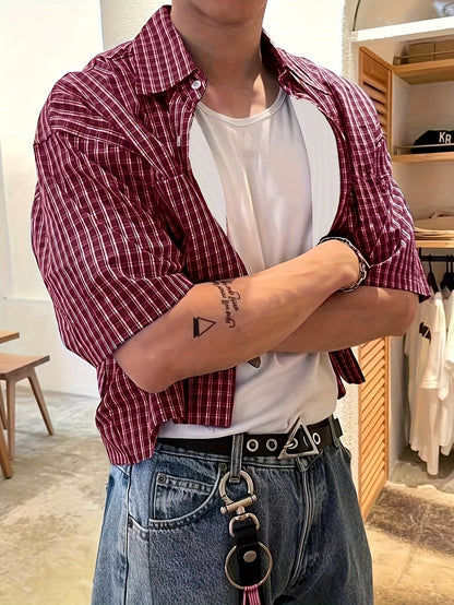 Herr Skjorta Kortärmad Rutig Avslappnad Stil för Vardagsbruk och Trendiga Outfits