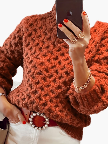 Damstickad Polotröja med Strukturmönster – Trendig Höst/Vintertröja för Vardagsbruk