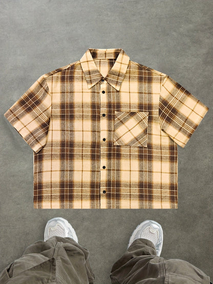 Herr Skjorta Kortärmad Rutig Avslappnad Streetwear Trendig
