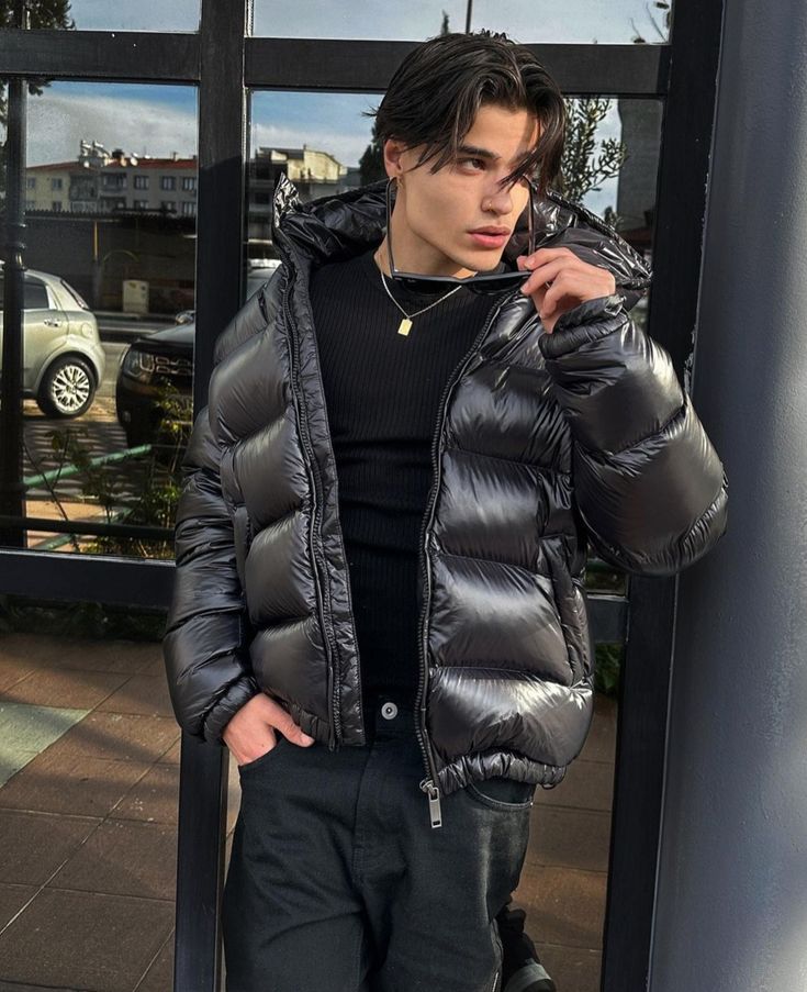 Herr Dunjacka Puffer för Vinter – Modern Streetwear med Vadderad Komfort och Praktisk Design