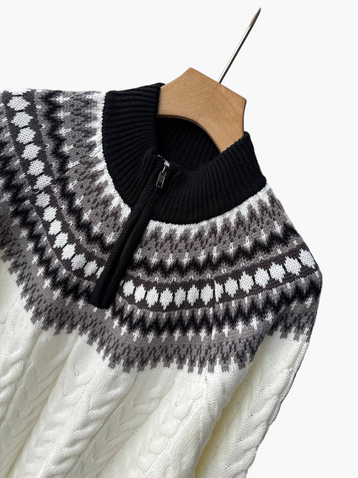 Herrtröja med mönster och halv dragkedja – stickad vintertröja för avslappnad stil