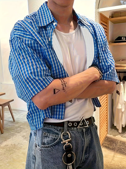 Herr Skjorta Kortärmad Rutig Avslappnad Stil för Vardagsbruk och Trendiga Outfits