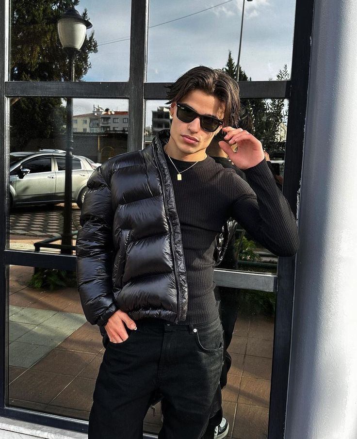 Herr Dunjacka Puffer för Vinter – Modern Streetwear med Vadderad Komfort och Praktisk Design