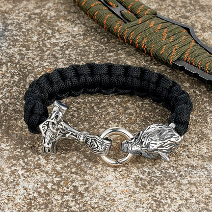 Barry – Paracord Armband med Tors Hammare och Varg Huvud
