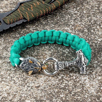 Barry – Paracord Armband med Tors Hammare och Varg Huvud