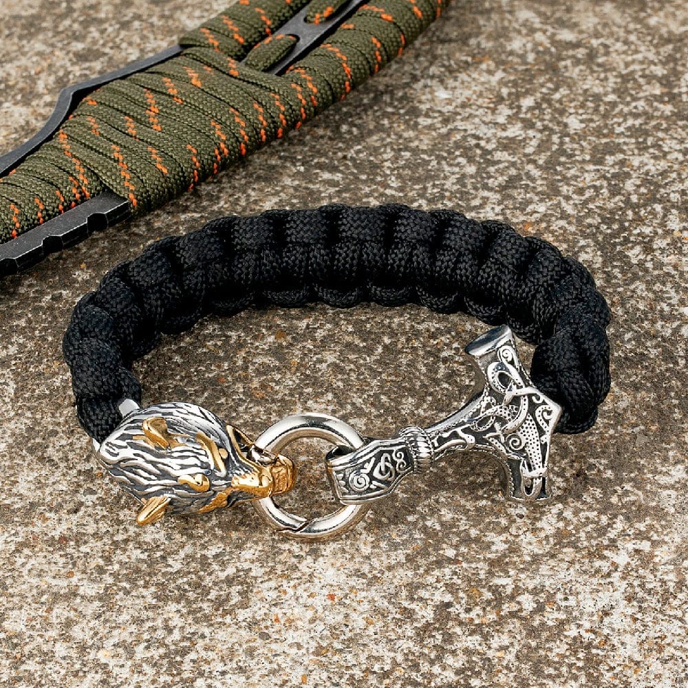 Barry – Paracord Armband med Tors Hammare och Varg Huvud