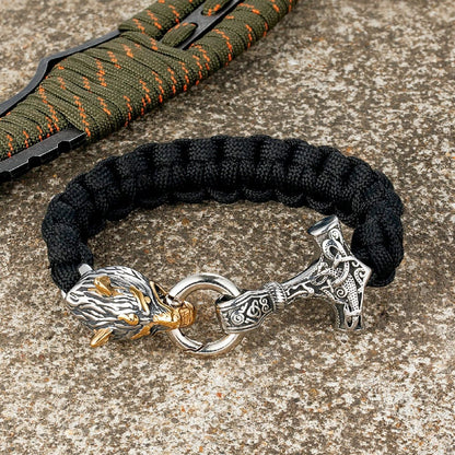 Barry – Paracord Armband med Tors Hammare och Varg Huvud