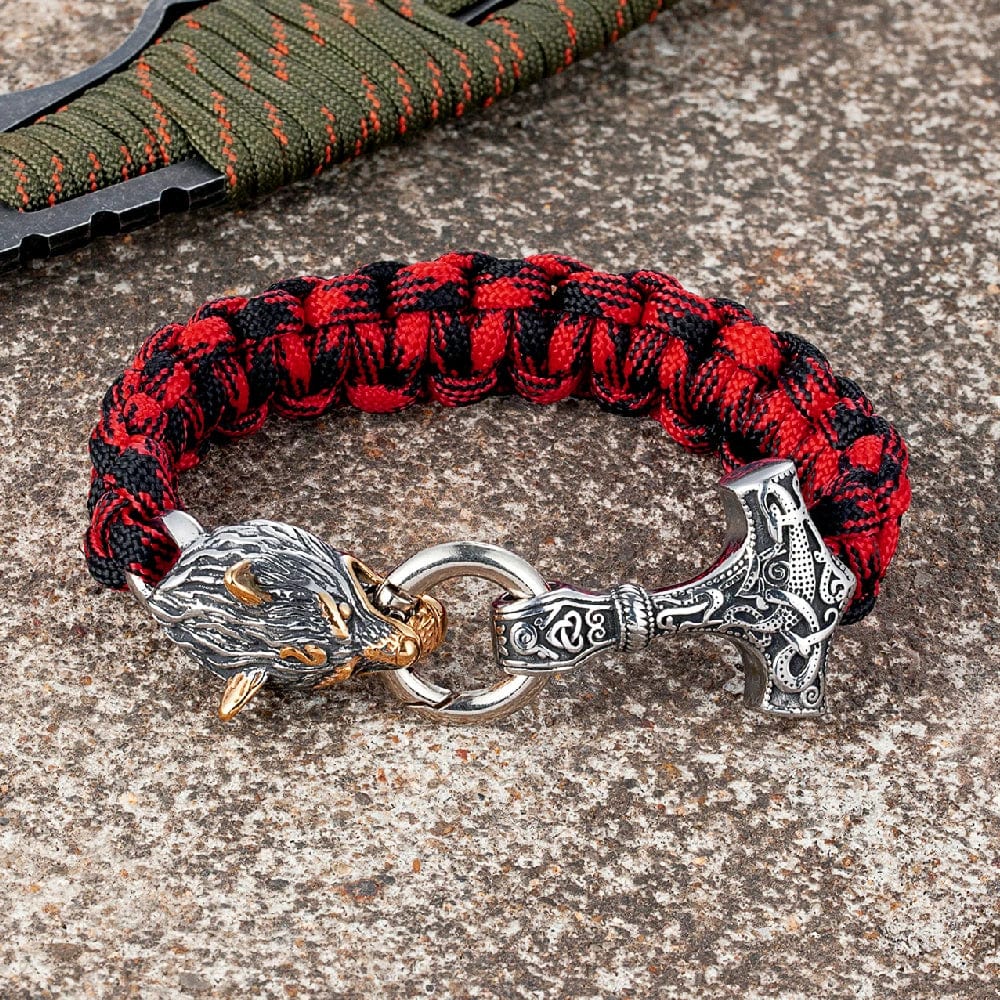 Barry – Paracord Armband med Tors Hammare och Varg Huvud