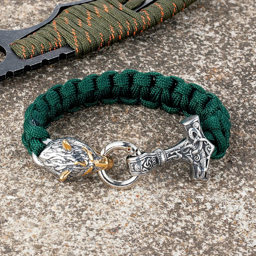 Barry – Paracord Armband med Tors Hammare och Varg Huvud