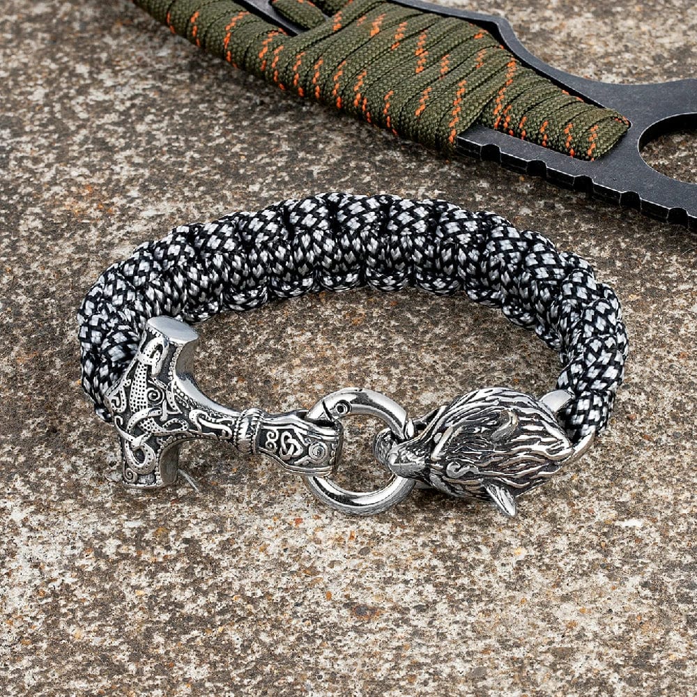 Barry – Paracord Armband med Tors Hammare och Varg Huvud