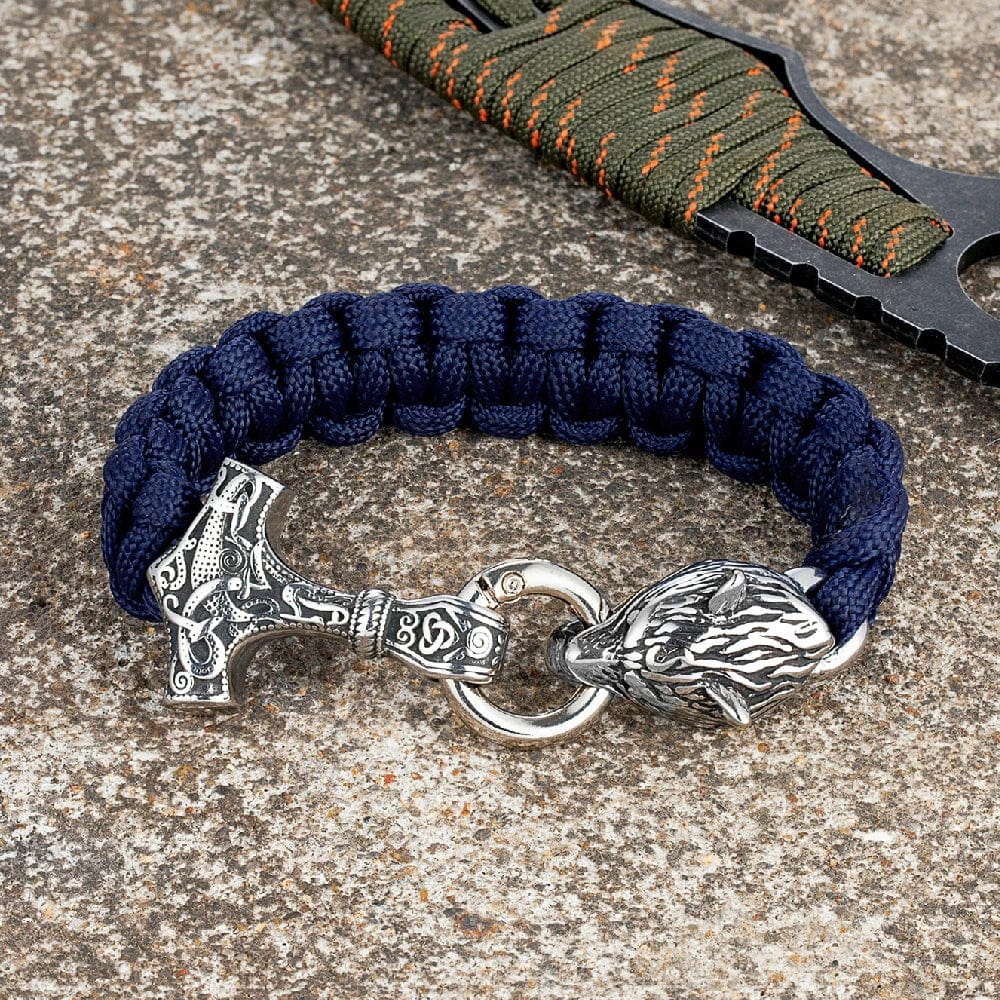 Barry – Paracord Armband med Tors Hammare och Varg Huvud
