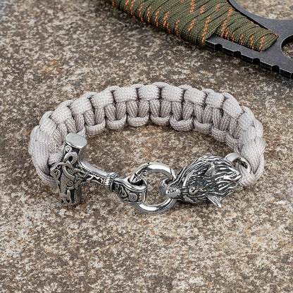 Barry – Paracord Armband med Tors Hammare och Varg Huvud