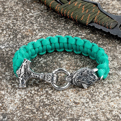 Barry – Paracord Armband med Tors Hammare och Varg Huvud