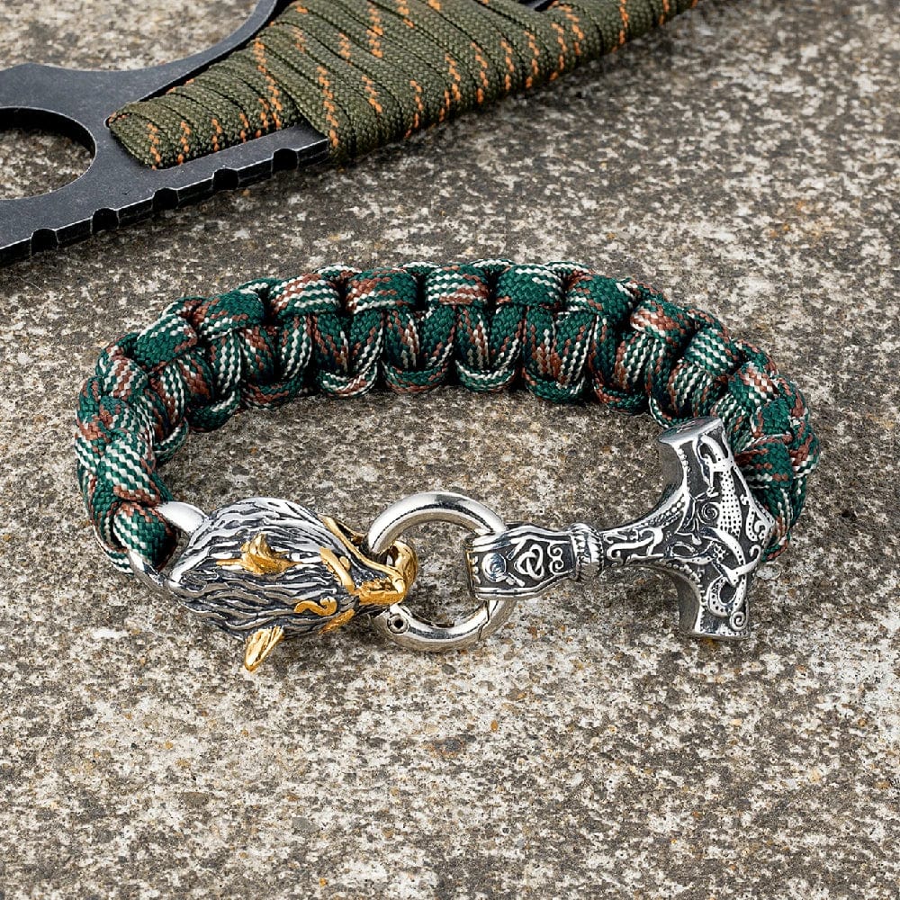 Barry – Paracord Armband med Tors Hammare och Varg Huvud