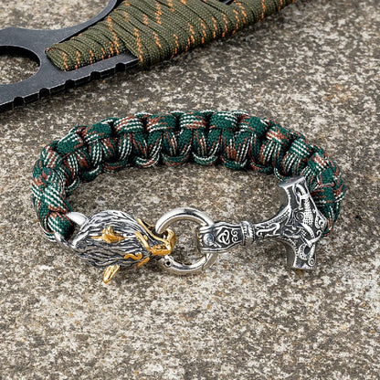 Barry – Paracord Armband med Tors Hammare och Varg Huvud