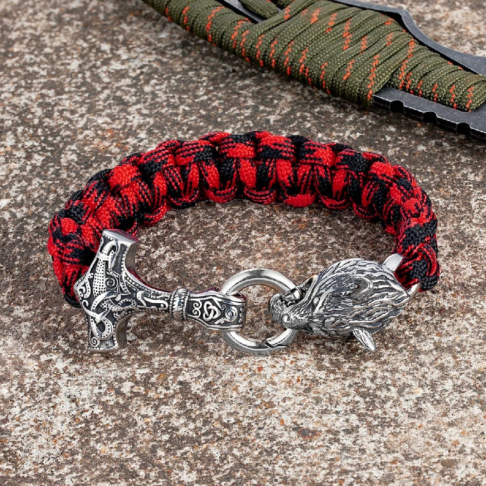 Barry – Paracord Armband med Tors Hammare och Varg Huvud