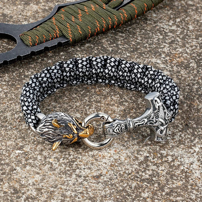 Barry – Paracord Armband med Tors Hammare och Varg Huvud
