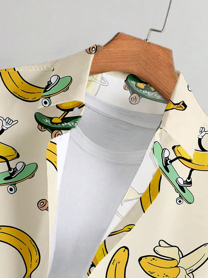 Herr Skjorta med Roliga Bananer på Skateboard – Somrig Kortärmad Party Skjorta