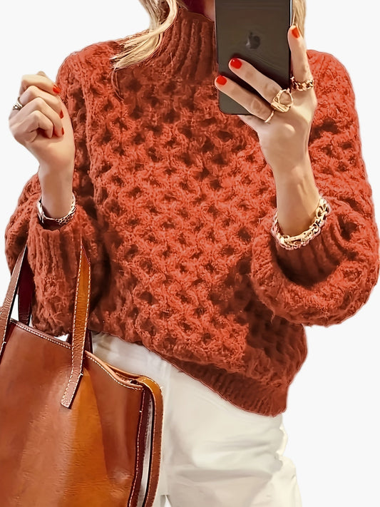 Damstickad Polotröja med Strukturmönster – Trendig Höst/Vintertröja för Vardagsbruk