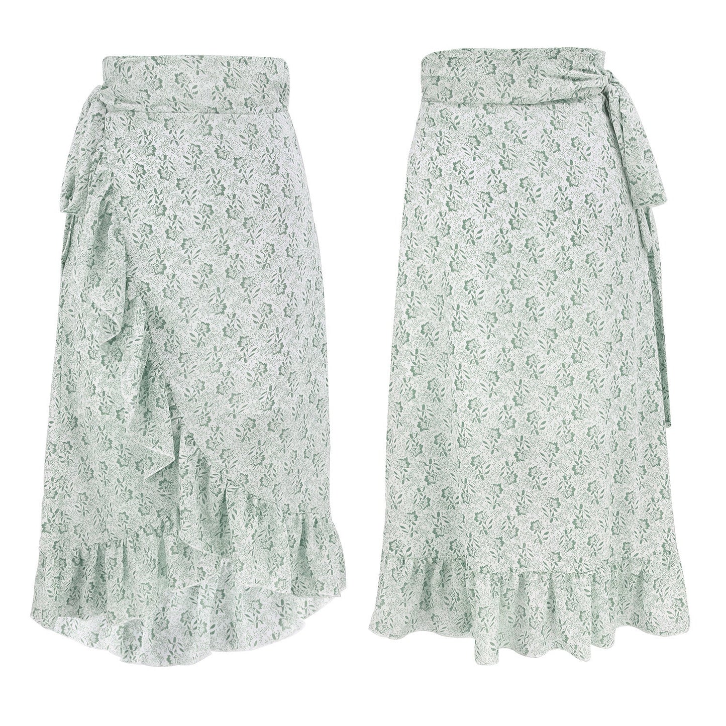 Sophie – Lång Chiffongkjol med Blommigt Mönster och Hög Midja