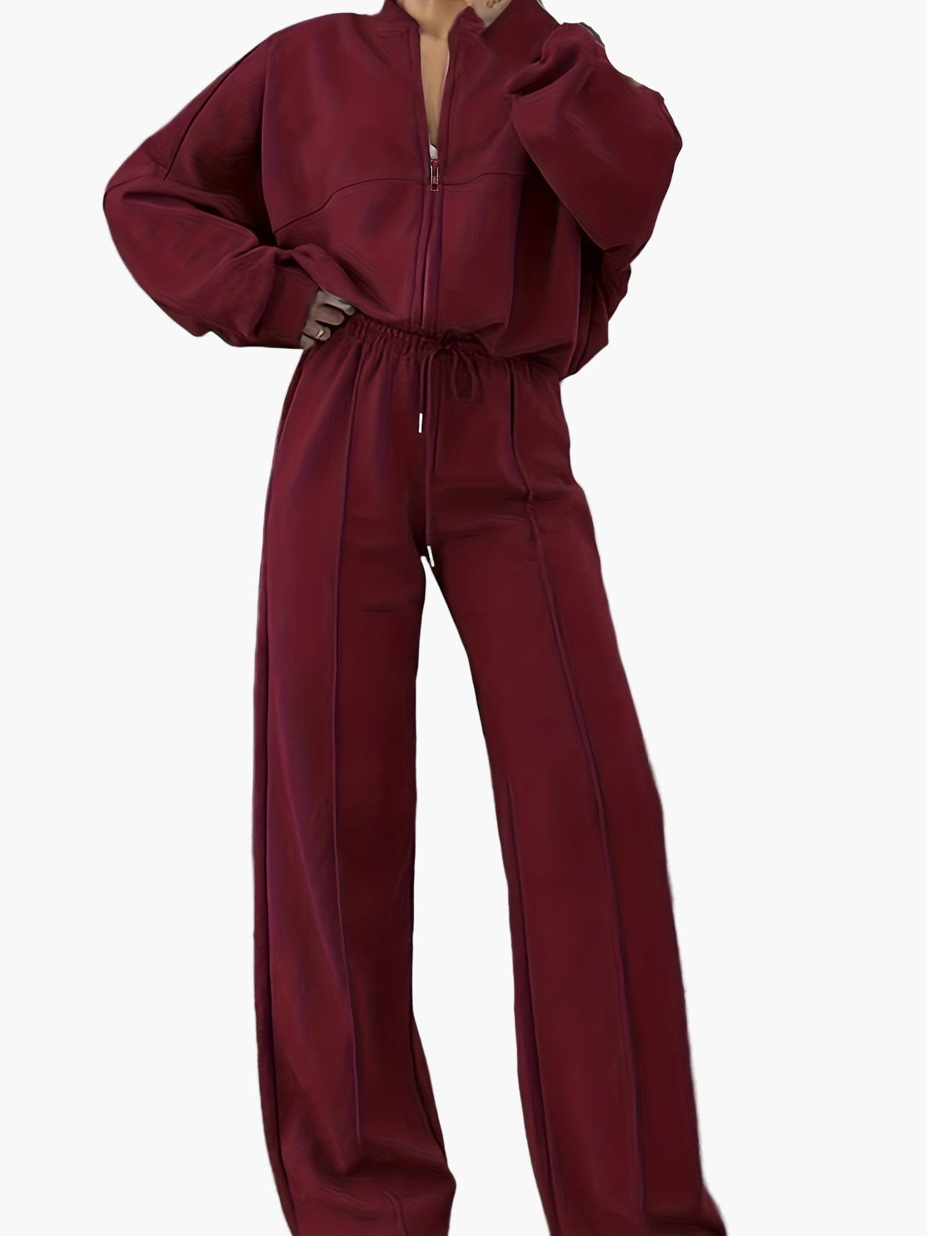 Damers avslappnade träningsset med dragkedja – sportigt och modernt tvådelat vardagsset