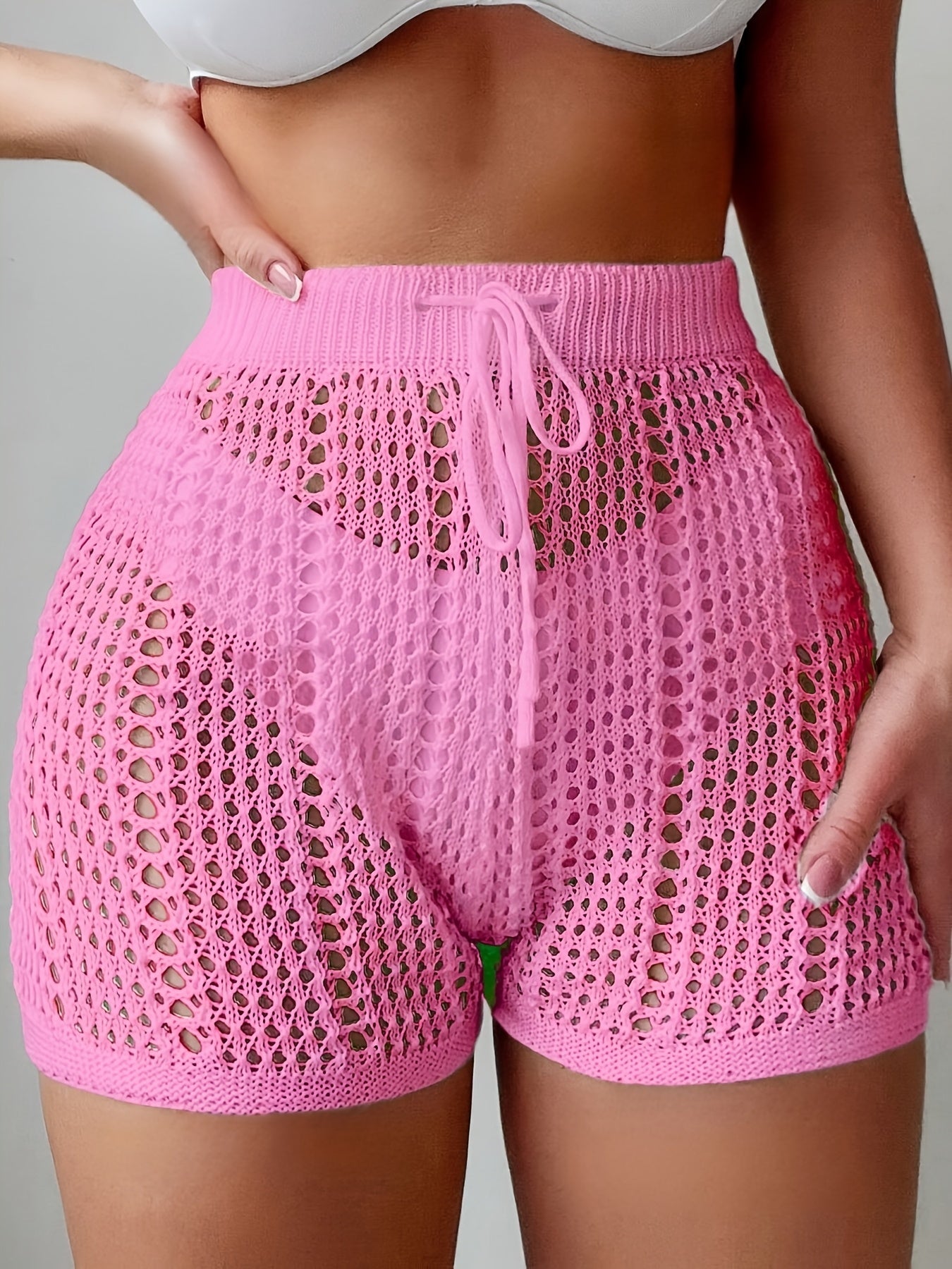 Dam Shorts med Hög Midja och Virkad Look – Trendiga Strandshorts för Semester och Sommar