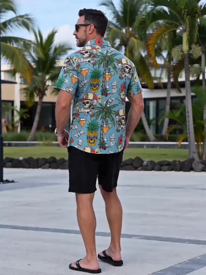 Herr Skjorta Sommar Party Aloha Mönstrad Kortärmad Semesterstil