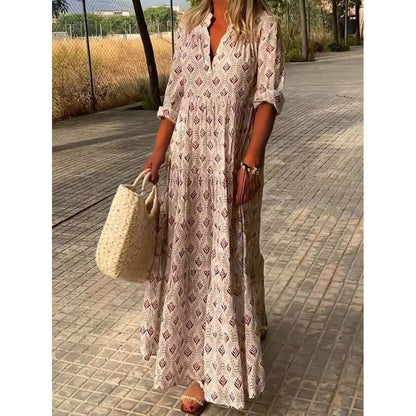 Donna – Vintage Stående Hals Oversized Mode Lös Passform Klänning