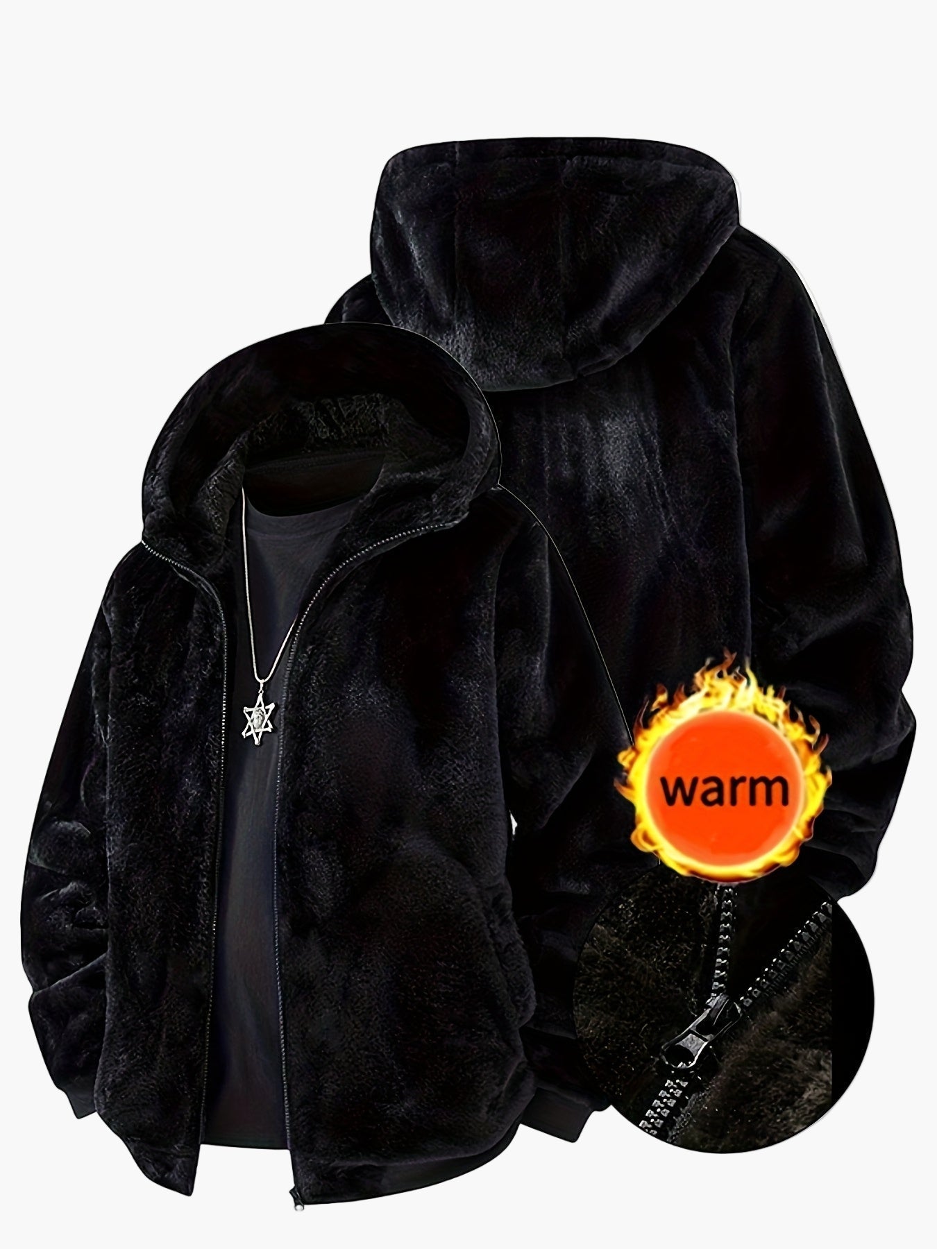 Herr Varm Fuskpälsjacka med Huva – Stilren Vinterjacka för Casual & Helg