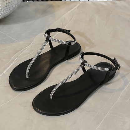 Damsandaler med T-rem och Strass – Eleganta Fest- och Semestersandaler