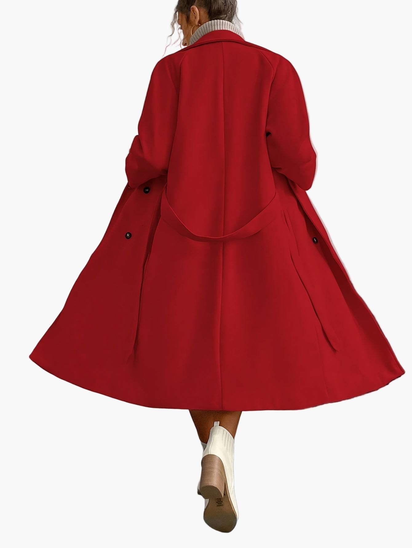 Damkappa – Elegant lång dubbelknäppt höstkappa med bälte för vardag och fest