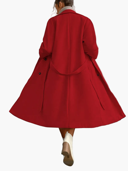 Damkappa – Elegant lång dubbelknäppt höstkappa med bälte för vardag och fest