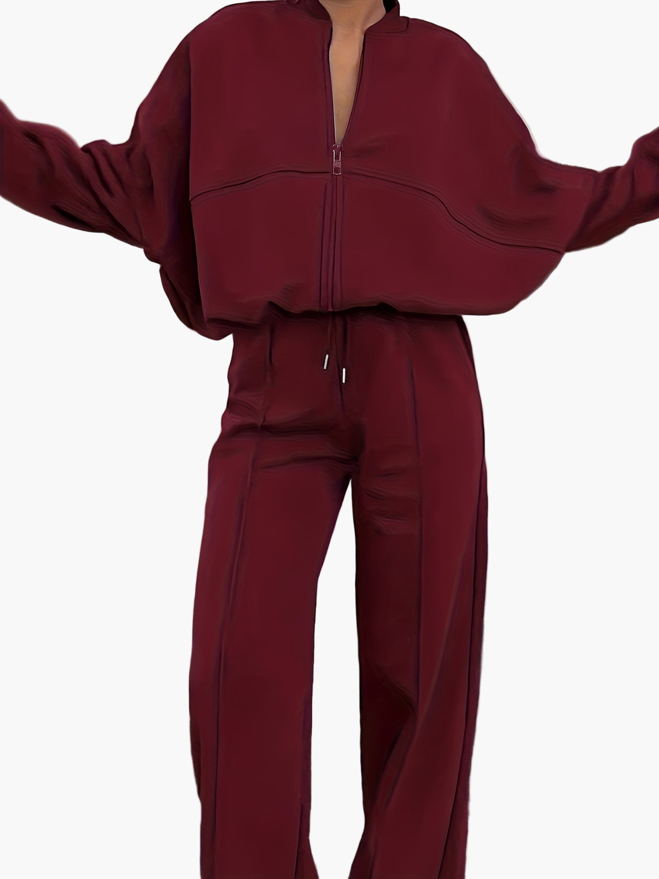 Damers avslappnade träningsset med dragkedja – sportigt och modernt tvådelat vardagsset