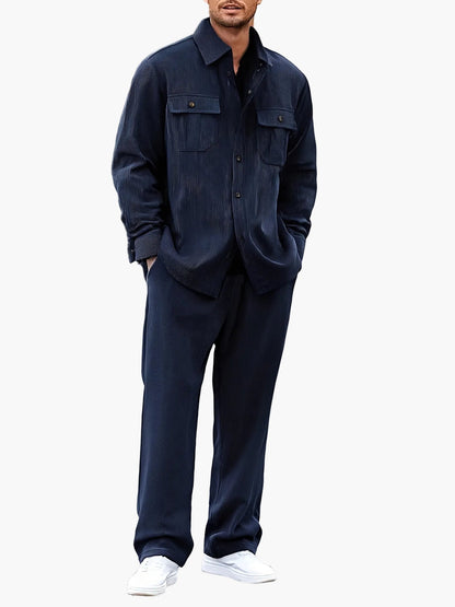 Herrarnas avslappnade set med skjortjacka och byxa – perfekt för vardag och resor