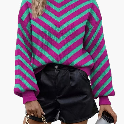 Damtröja med Chevronmönster – Elegant stickad pullover för höst och vinter