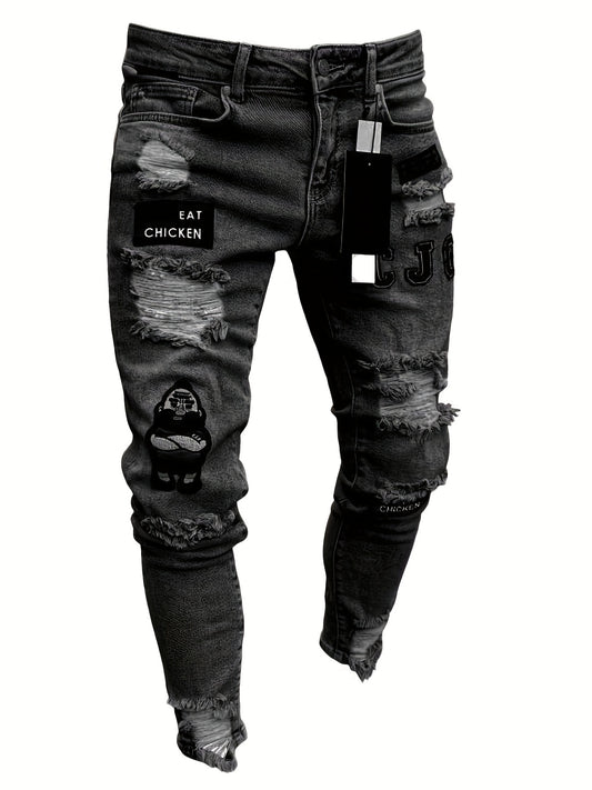 Justin – Slim Fit Rippade Denimjeans i Vitt