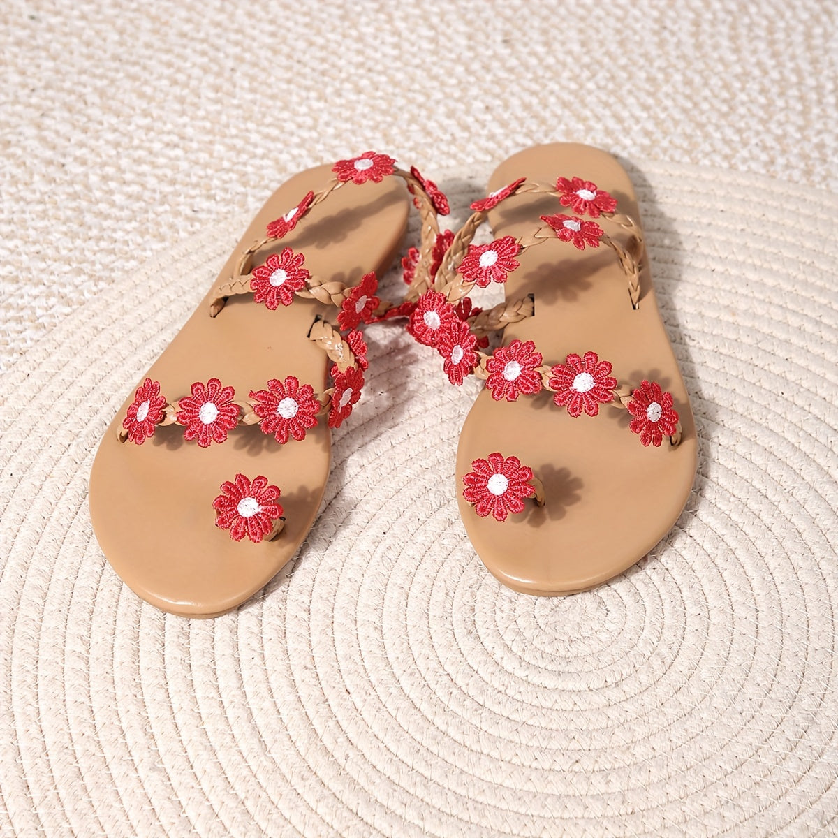 Dam Sandaler med Blommor – Bohemisk Platt Sandal för Sommar och Festival