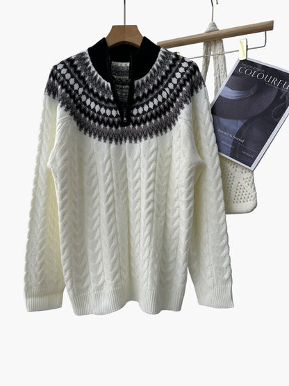 Herrtröja med mönster och halv dragkedja – stickad vintertröja för avslappnad stil