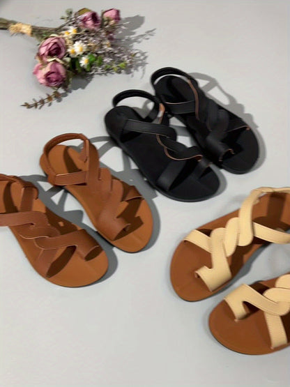 Dam Sandaler med Vågformade Remmar och Stjärndetalj – Platta Sommarsandaler för Semester och Strand