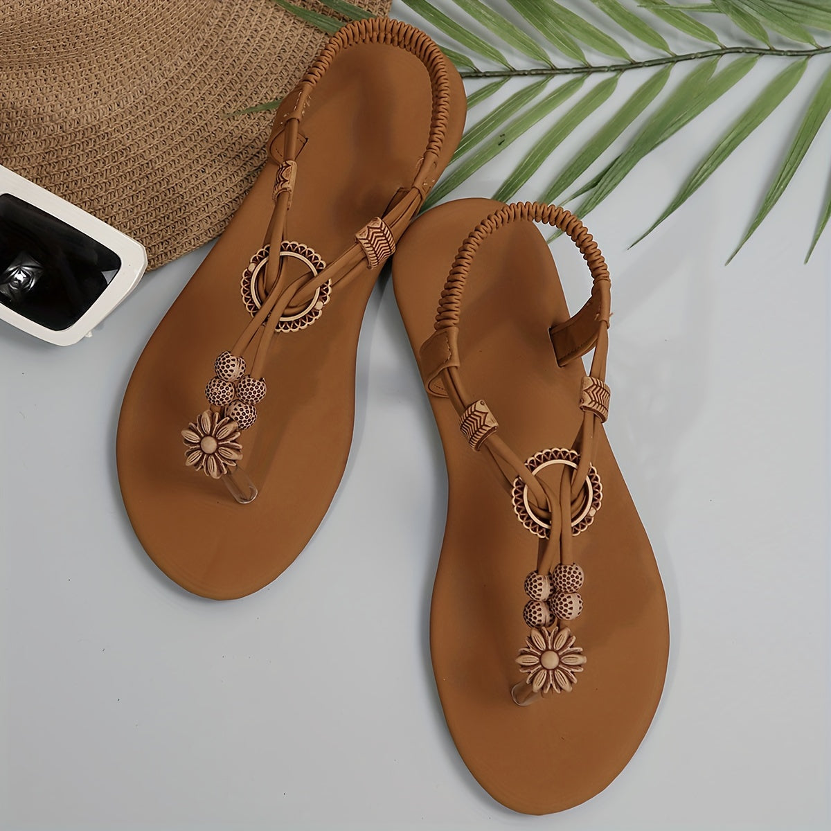 Dam Sandaler Bohemisk Platt T-rem Elegant Promenad Sommarstil