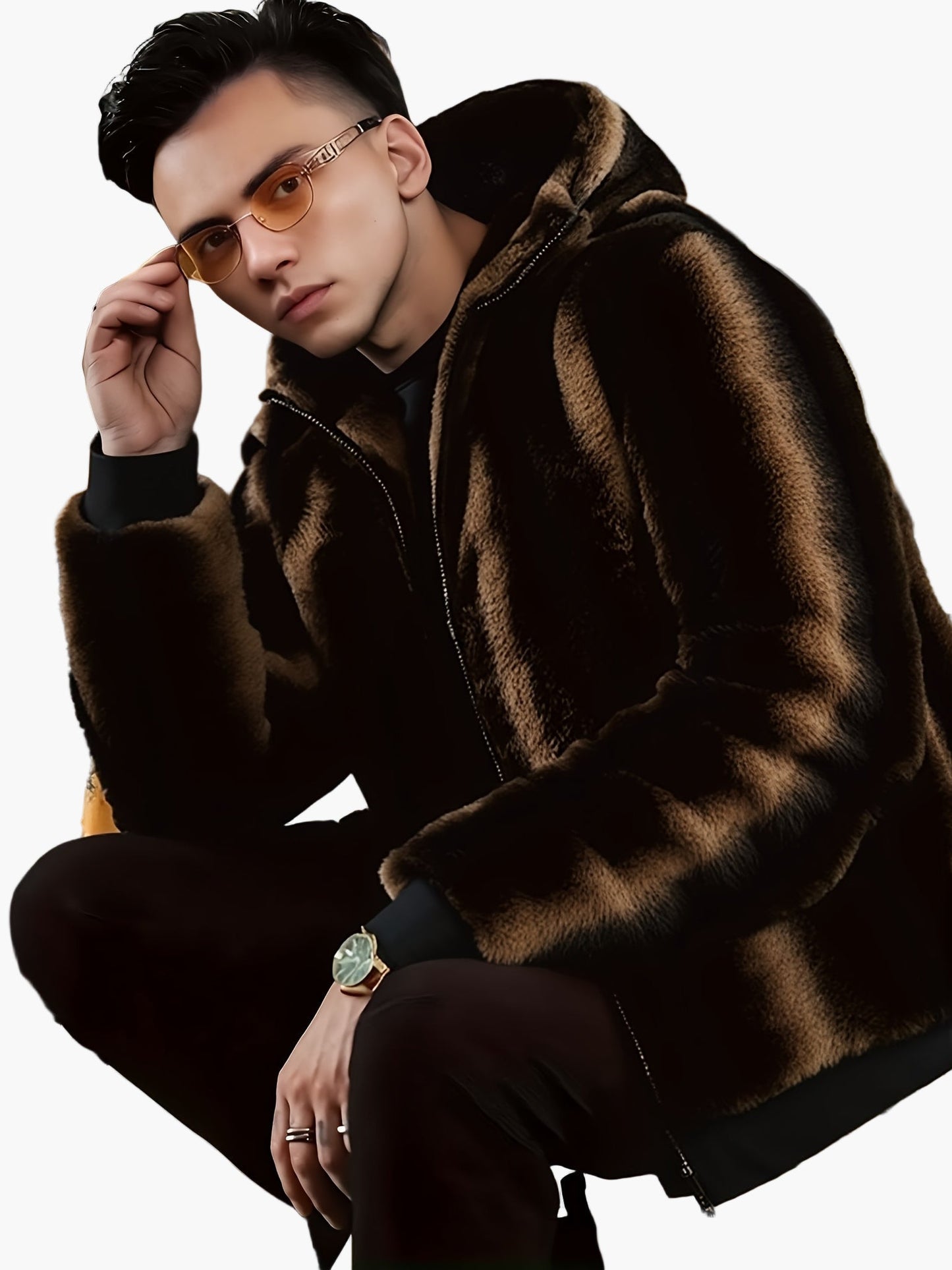 Herr Varm Fuskpälsjacka med Huva – Stilren Vinterjacka för Casual & Helg