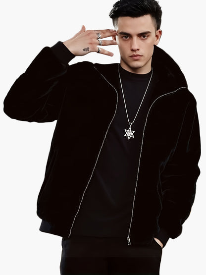 Herr Varm Fuskpälsjacka med Huva – Stilren Vinterjacka för Casual & Helg