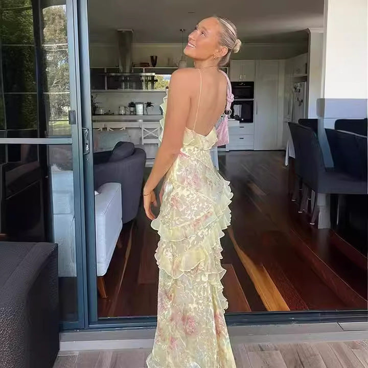 Damklänning – Lång, Elegant, Ärmös Strandklänning för Sociala Evenemang och Semester