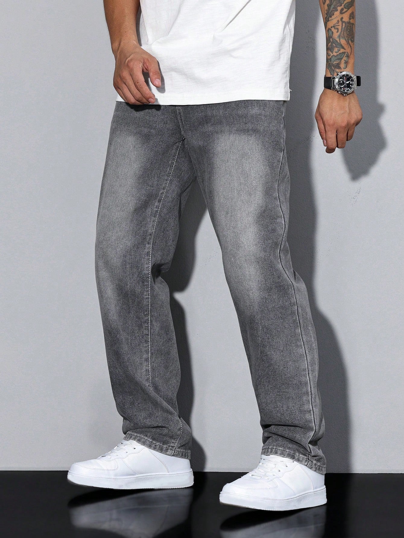 Herrjeans Lös Passform Casual Streetwear – Klassiska raka byxor för vardag och fritid