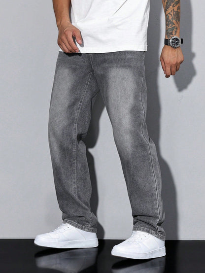 Herrjeans Lös Passform Casual Streetwear – Klassiska raka byxor för vardag och fritid