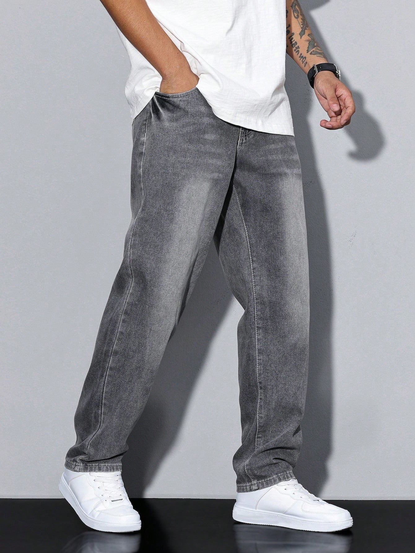 Herrjeans Lös Passform Casual Streetwear – Klassiska raka byxor för vardag och fritid