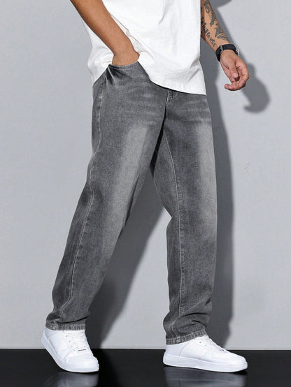 Herrjeans Lös Passform Casual Streetwear – Klassiska raka byxor för vardag och fritid