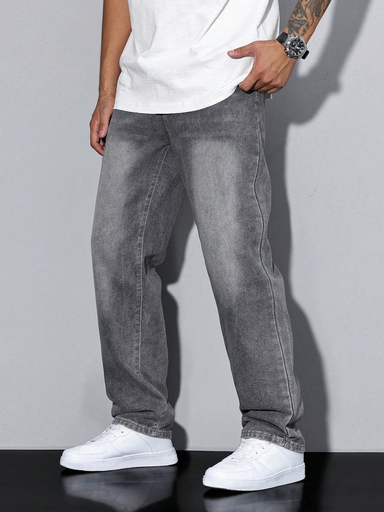 Herrjeans Lös Passform Casual Streetwear – Klassiska raka byxor för vardag och fritid