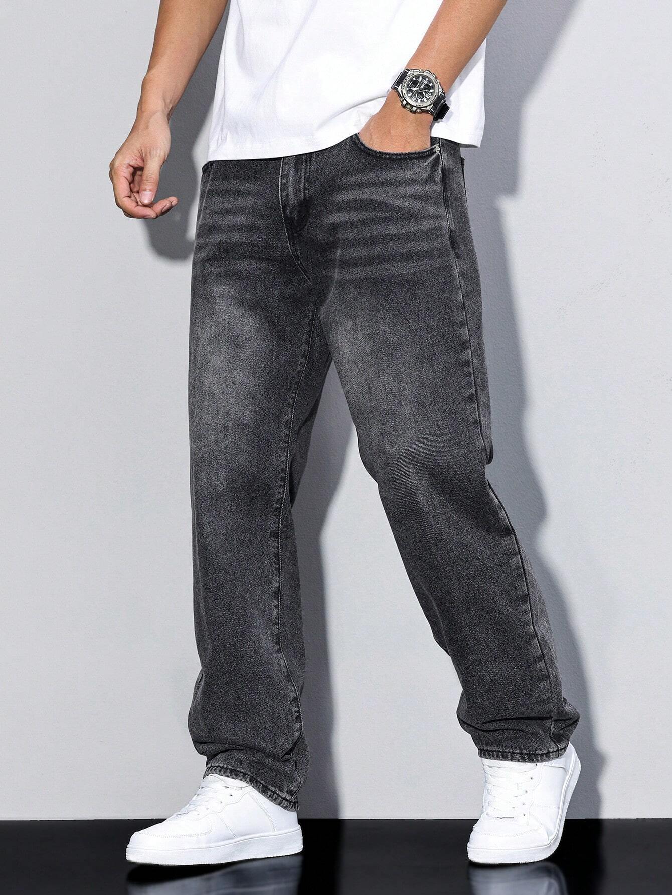 Herrjeans Lös Passform Casual Streetwear – Klassiska raka byxor för vardag och fritid